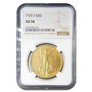 1925-S $20 Saint-Gaudens Gold Double Eagle AU-58 NGC