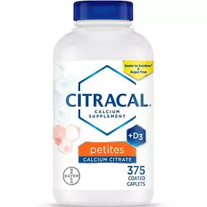 Citracal Petites 400 mg Calcium Citrate with Vitamin D3, Coated Caplets, 375 Ct - Picture 1 of 2