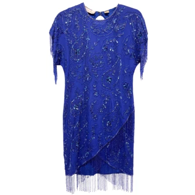 Vestido de cóctel midi vintage de seda con cuentas grande aleta Gatsby formal único vestido Foto 1 de 4