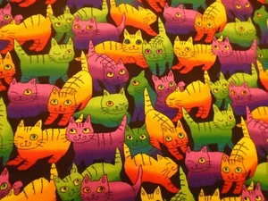 Timeless Treasures cat print 1998 multicolor Cotton Fabric 3/4 yd, - Picture 1 of 3