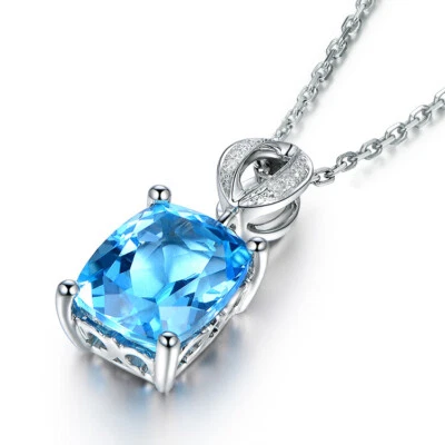 New Shinny Women Jewelry Swiss Blue Topaz Gesmtone Silver Necklace Pendants - Image 1 of 4