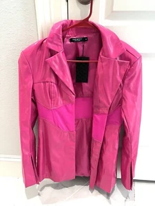 Pink Leather Crop Jacket Women's Leather Short Moto Biker Jacket!🔥 - Picture 1 of 3