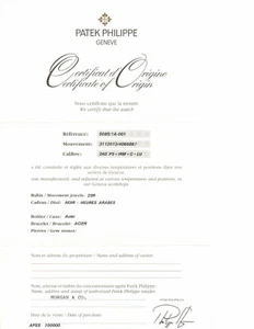 Certificado de origen Patek Philippe 5085/1A para un Neptuno de acero inoxidable - Imagen 1 de 1