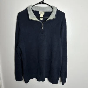 Men’s L.L. Bean Size Large Heavy Cotton Navy 1/4 Zip Pullover Sweater - Picture 1 of 4