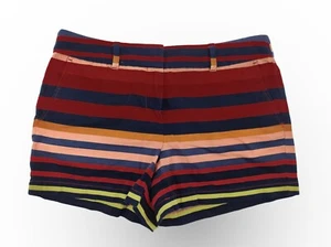 LOFT Petites Women's Linen Blend Red Multi Color Striped Shorts Size 8P - Picture 1 of 7