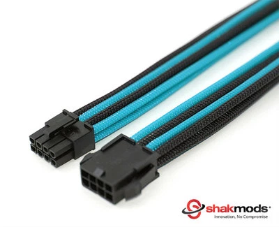 8 Pin ATX CPU 30cm PSU Extension Black Blue Sleeved Shakmods + 2 Cable Combs - Image 1 of 3