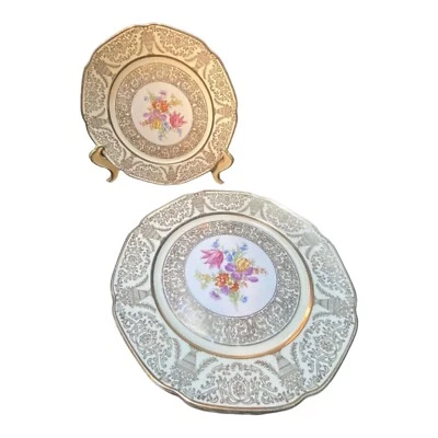 Juego de platos vintage de Baviera (6) por Tirschenreuth hechos a mano en Alemania, oro dorado 24k Foto 1 de 4