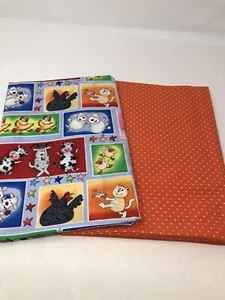 Dancing Barnyard Animals Fabric With Orange Polka Dot Quilting Pig Cow F22 - Picture 1 of 6