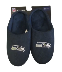 NWT FOCO Seattle Seahawks Mens Memory Foam Slide Slippers XL 13/14 Navy MSRP$32 - Picture 1 of 4