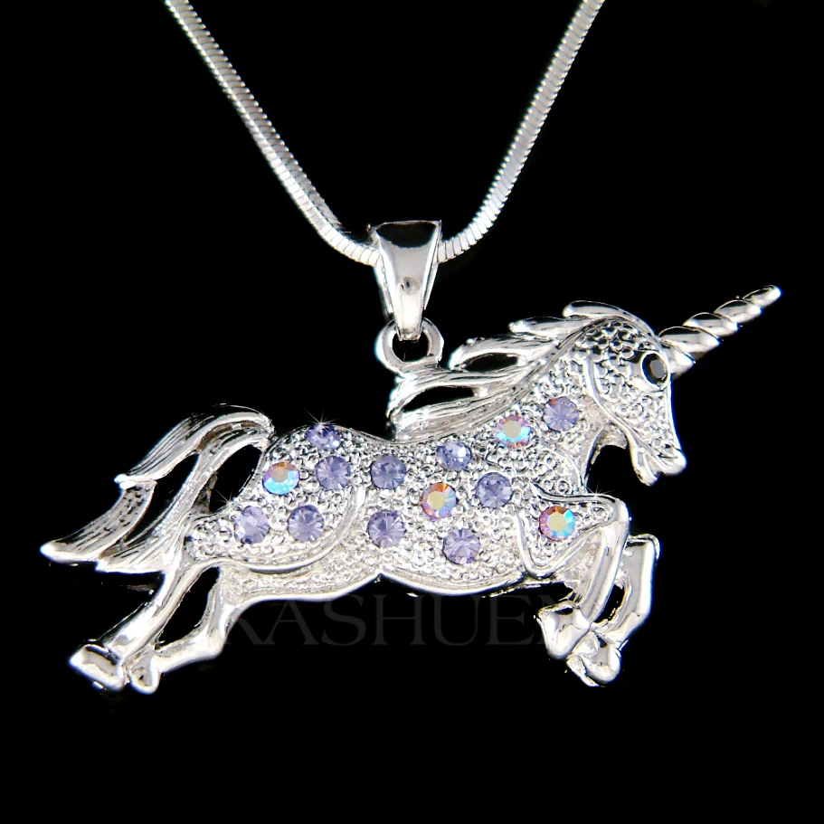 Collar Joyería UNICORNIO Púrpura Lavanda Hecho con Cuerno de Cristal Swarovski Caballo Foto 1 de 1