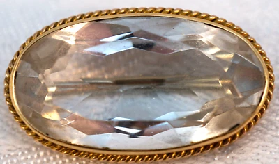 Juego grande de topacio blanco incoloro de 29 quilates en broche/pin de oro de 10 K Foto 1 de 4