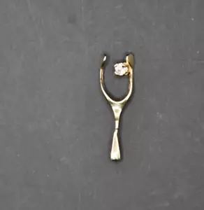 9ct Gold Lucky Wishbone Pendant Charm with Small Diamond - Picture 1 of 1