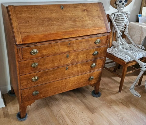 Antique Slant Front 1700's Desk Federal Style Hand Forged Nails Walnut Secretary Cover