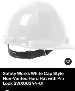 Safety Works White Cap Style Non-Vented Hard Hat with Pin Lock SWX00344-01 - Picture 1 of 10