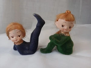 2-Vintage Napcoware Pixies gefilzte rote Haare Mcm Weihnachten kitschig  - Bild 1 von 13