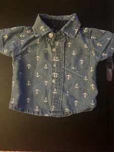 Quad Seven boys 0-3 Mo short sleeve button front shirt top Anchor Nautical - Picture 1 of 7