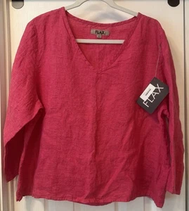 Flachs 100% Leinen Neu mit Etikett 3/4 Arm Tunika Magenta kastig leicht Lagenlook bequem - Bild 1 von 13