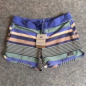 Patagonia Wavefarer Board Shorts Women’s Size 6 Striped Blue Green Beige NWT - Picture 1 of 12