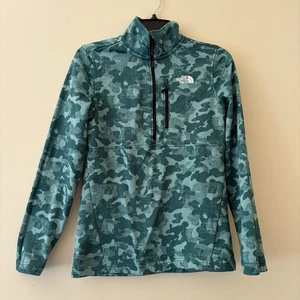 The North Face Women’s Small Teal Camo Fleece Pullover Quarter Zip Jacket - Picture 1 of 4