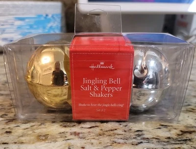 NEW Hallmark Jingling Bell Salt & Pepper Shakers Silver and Gold .  Holidays  - Image 1 of 4
