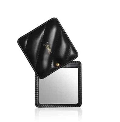 Yves Saint Laurent YSL Black Prestige Hand Mirror Chevron Novelty Gold Logo NEW - Image 1 of 3