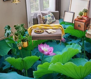 3D Grünes Lotusblatt H4314 Fußboden Wandbild Fototapete Tapete Familie Coco 2024 - Picture 1 of 5