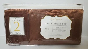Satin Full/Double Brown Sheet Set 4 PC w/ 2 Bonus Pillowcases NEW - Picture 1 of 5