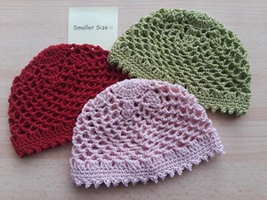 Girls/Kids Summer Crochet Beanie Hat, Handmade USA, Openwork Lightweight - Picture 1 of 11