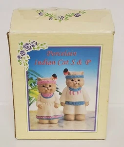 Salero y pimentero de porcelana indio nativo americano gato 4" ¡Lindo! - Imagen 1 de 5
