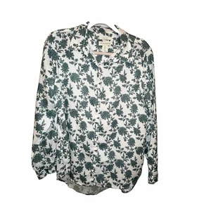 Cynthia Rowley Long Sleeve Button-Down 100% Linen White Shirt With Green Flowers - Picture 1 of 8