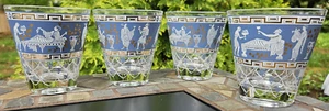 4 Vintage Cera Etruscan Frieze Double Old Fashioned Whiskey 4" Glasses FREESHIP - Picture 1 of 22