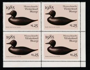 US1985 MASSACHUSETTS STATE DUCK MA12 MINT VF NH BLOCK - Picture 1 of 1