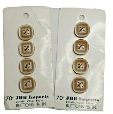 8 Tan  Square Buttons 5/8 inch 4 Holes New DHB Imports 2 cards of 4 on each card - Image 1 of 4