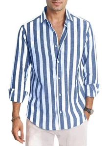 Mens Striped Printed Lapel Long Sleeves Shirt - Picture 1 of 14