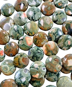 Rhyolite 20mm Coin Beads 15.5" Str Rainforest Jasper Australia Free US Ship - Picture 1 of 7