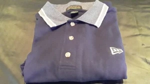 New Era Cap Men's Navy Blue w/ Camel Trim Cotton ASH CITY PRO Polo Shirt Large - Picture 1 of 8