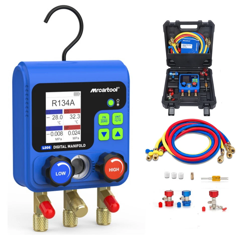 Juego de manómetros digitales de CA calibre de 3 vías kit de carga de refrigeración 3 mangueras Foto 1 de 4
