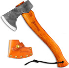13" Hatchet with Leather Sheath, Forged Carbon Steel Axe, Hatchets for Camping 