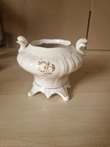 Victorian White Ceramic Sugar Bowl 13cm Tall With Gold Pattern - Picture 1 of 5