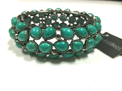 Nuevo BRAZALETE BRAZALETE PLATA NEGRITA Imitación TURQUESA Hematita Estrás Bisagras BB21m Foto 1 de 4