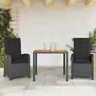Vidaxl 3 Piece Garden Dining Set With Cushions Black Poly Rattan 3212230_v1