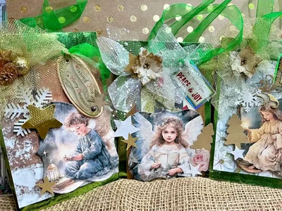 Juego de 3 bolsas de regalo de ángel de Navidad adornadas Foto 1 de 4