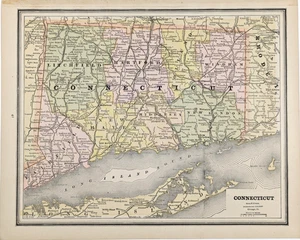 1887 CONNECTICUT Map ORIGINAL (12x9.5) HARTFORD - NEW HAVEN - NEW LONDON - Picture 1 of 4