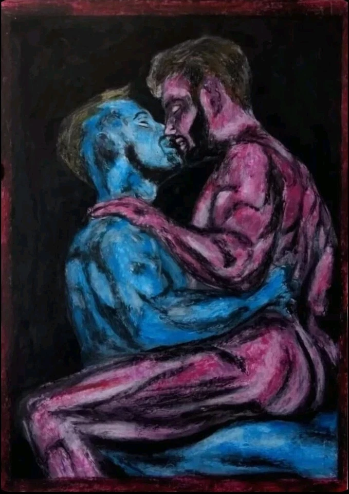 Männer Portrait Moderne Kunst Ölkreide Auf A4 Papier Gemälde Bild, Modern Art - Bild 1 von 2