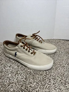Polo Ralph Lauren Canvas Schuhe Herren 8.5D Beige Vaughn Leger Niedrig Flach Turnschuhe - Bild 1 von 13