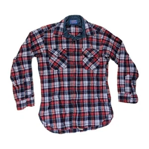 Pendleton Hemd Herren M 100% Schurwolle Button Down rot blau kariert langarm - Bild 1 von 3
