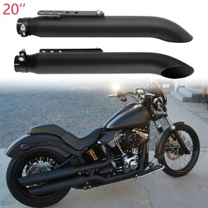 2Pcs For Harley Softail Slip-On 2" x 20" Exhaust Muffler Pipe Slash Cut Black - Picture 1 of 14