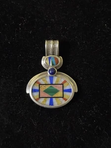 925 Sterling Silver Vintage Pendant WHITNEY KELLY Blue Lapis Multicolor - Picture 1 of 3