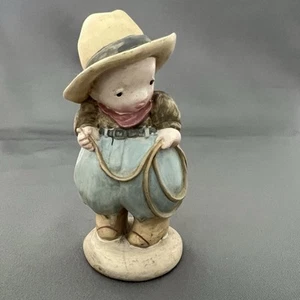 Vintage Charpénte Cowboy Baby Boy Blue Resin Figurine Western Michel & Co - Picture 1 of 4