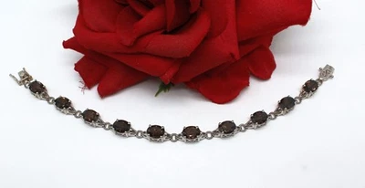 Pulsera de plata de ley de cuarzo ahumado ornamentado 15,61 g CAT RESCUE Foto 1 de 2